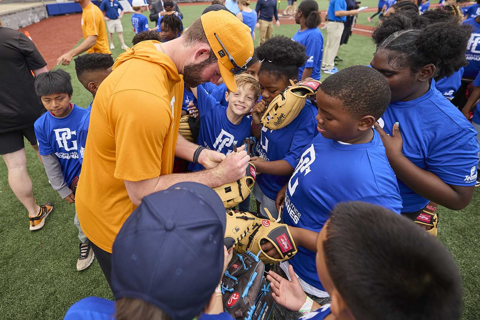 Youth baseball players on field